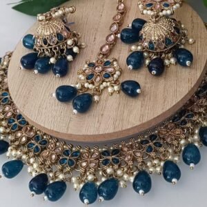 Golden ink blue stone & Pearls