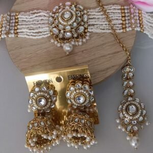 Choker Set Golden White Pearls