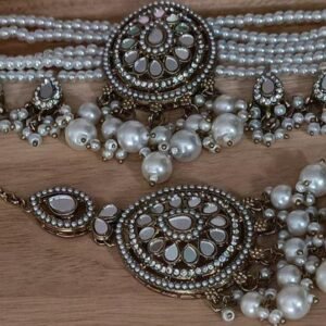 Choker Mirror Golden White Pearls